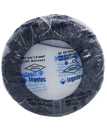 Cable isole rigide 1.5 noir R/100m INGELEC