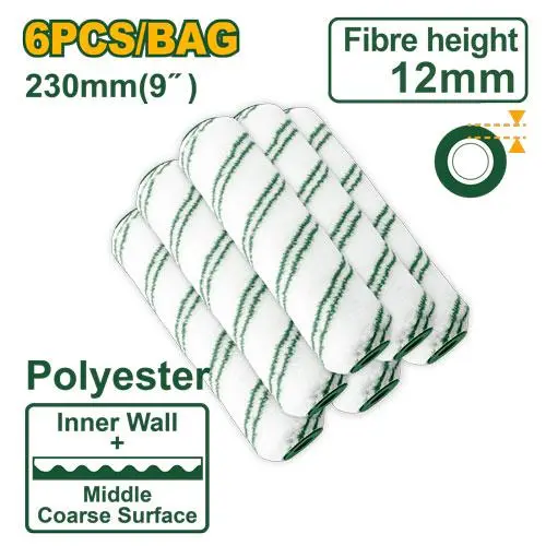 Rouleau a peindre 9" 230mm rechange 6pcs (manchon) blanc raye vert JADEVER