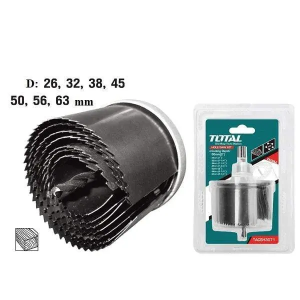 Scie a cloche 7pcs pour bois-PVC-D.26 a 63mm TOTAL