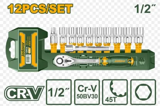 Cle a douille 1/2" serie de 12pcs avec manche a cliquet JADEVER