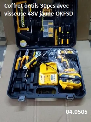 Coffret outils 30pcs avec visseuse 48V jaune OKFSD