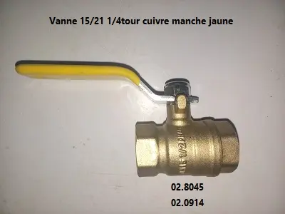 Vanne 15/21 1/4tour cuivre manche jaune