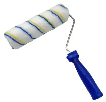 Rouleau a peindre 9" rayé jaune-bleu manche bleu