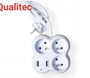 Bloc Multiprise 3x2P+T+2USB 16A 3x1mmx1.5m QUALITEC