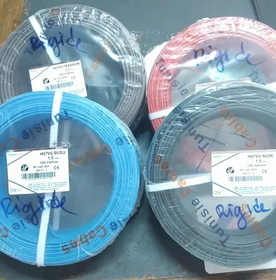 Cable isole rigide 1.5 bleu 1metre TUNISIE 