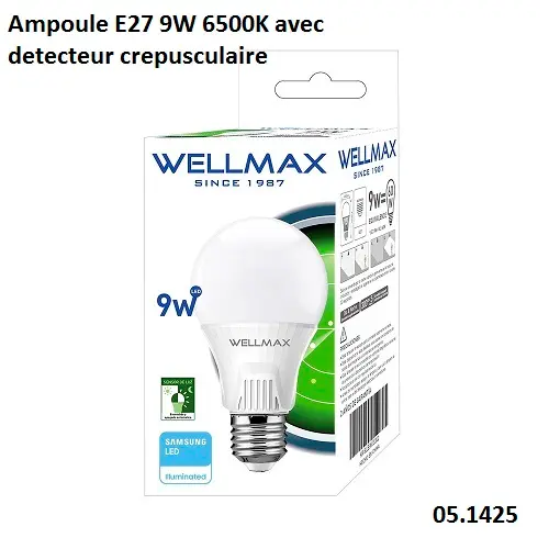 Ampoule E27 9W 6500K avec detecteur crepusculaire WELLMAX