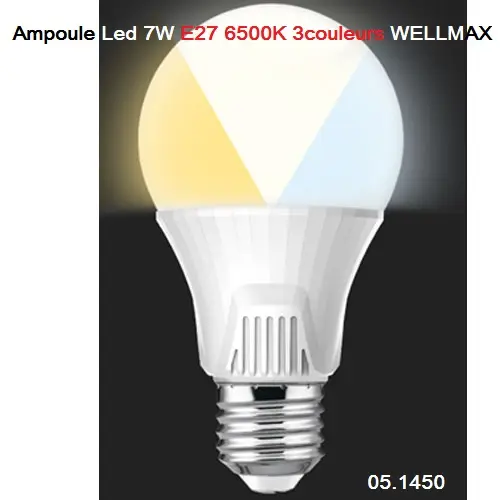 Ampoule Led 9W E27 6500K 3couleurs WELLMAX