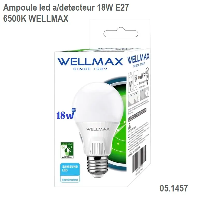 Ampoule led a/detecteur 18W E27 6500K WELLMAX