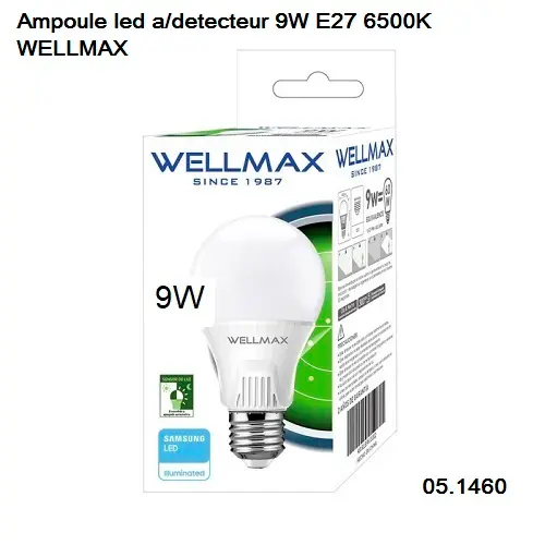 Ampoule led a/detecteur 9W E27 6500K WELLMAX