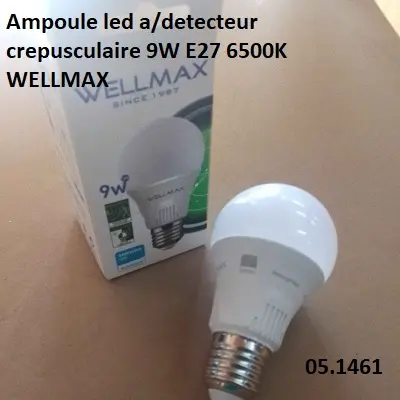 Ampoule led a/detecteur crepusculaire 9W E27 6500K WELLMAX