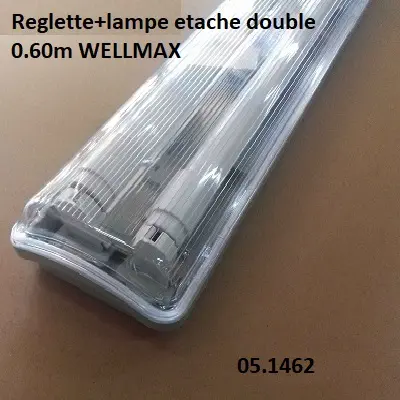 Reglette+lampe etache double 0.60m WELLMAX