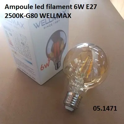 Ampoule led filament 6W E27 2500K-G80 WELLMAX