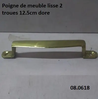 Poigne de meuble lisse 2 troues 12.5cm dore
