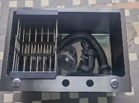 Evier noir 6045 avec panier rectractable+siphon et bonde SANBAO