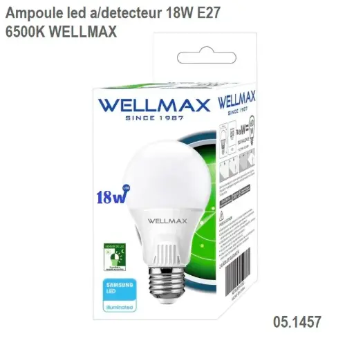[05.1457] Ampoule led a/detecteur 18W E27 6500K WELLMAX