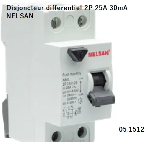 [05.1512] Disjoncteur differentiel 2P 25A 30mA NELSAN